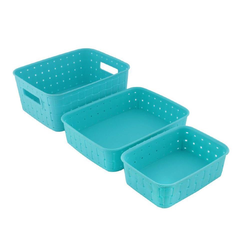 Tot2Hom Storage Basket Set Of 3 Organizer Baskets For Kitchen, Bathroom & Shelves, Durable Plastic Smart Shelf Baskets For Veget