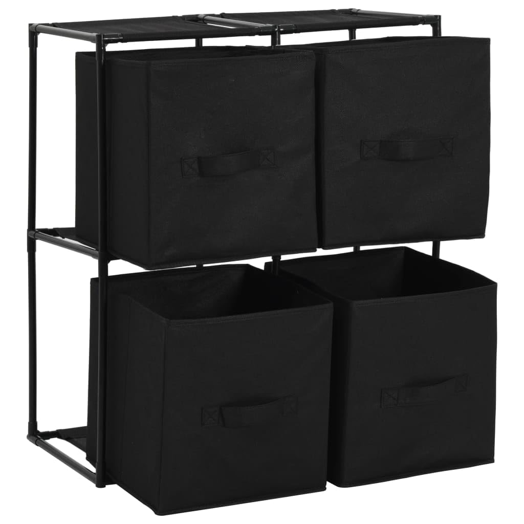 vidaXL Modern Black Storage Cabinet with 4 Fabric Baskets - 24.8"x11.8"x28" Steel Frame Sideboard - Portable and Versatile Home Décor