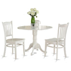 East West Furniture DLGR3-WHI-W 3 Piece Dining Table Set for Small Spaces Contains a Round Dining Room Table with Dropleaf and 2 Wood Seat Chairs, 42x42 Inch, Linen White