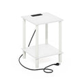 Furinno Turn-N-Tube 2-Tier Side Table, End Table with USB and Type-C Charging Port, White/White