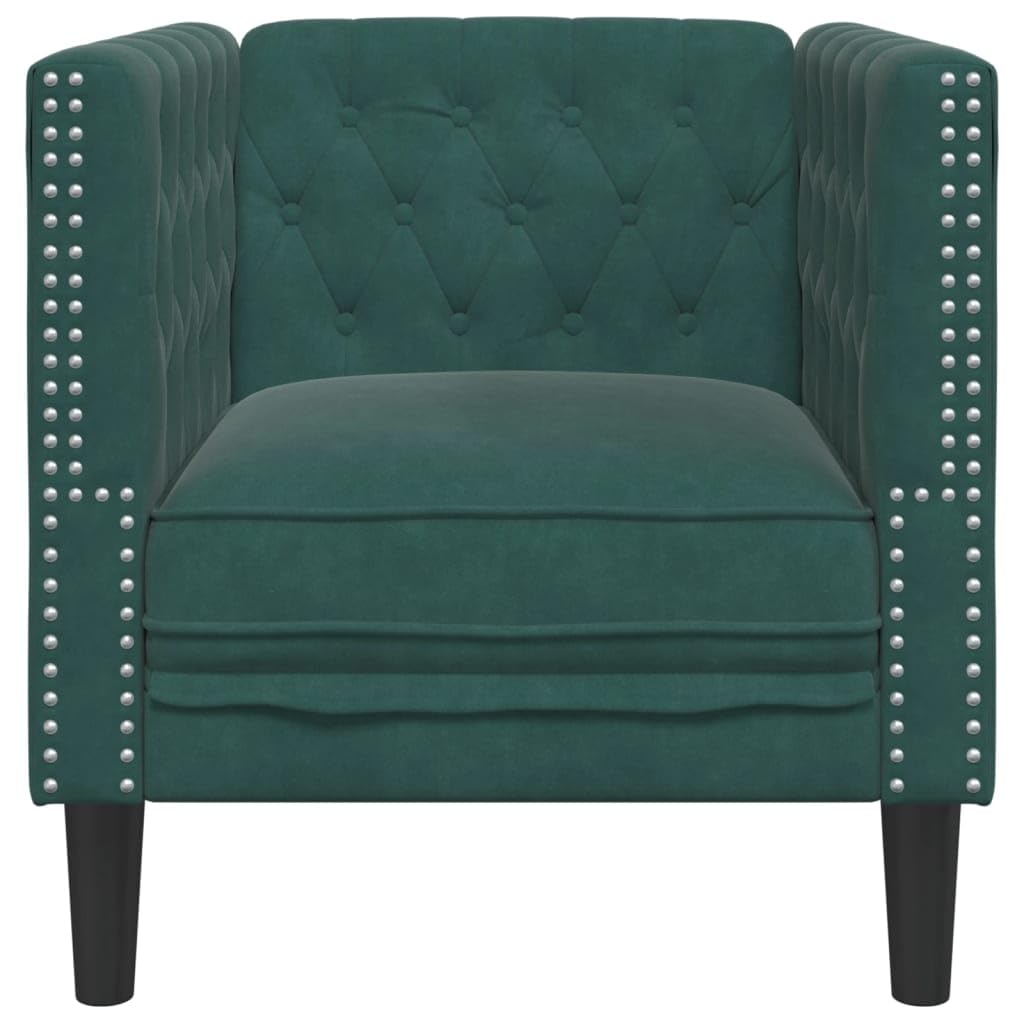 vidaXL Chesterfield Sofa Chair - Dark Green Velvet Upholstered Armchair with Sturdy Legs for Living Room - 28"x29.3"x27.8"