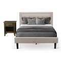 East West Furniture FN08F-1GA07 2-Pc Platform Bedroom Furniture Set with 1 Wood Bed Frame and a Bedroom Nightstand - Reliable and Durable Manufacturing - Mist Beige Linen Fabric