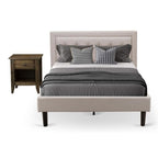 East West Furniture FN08F-1GA07 2-Pc Platform Bedroom Furniture Set with 1 Wood Bed Frame and a Bedroom Nightstand - Reliable and Durable Manufacturing - Mist Beige Linen Fabric