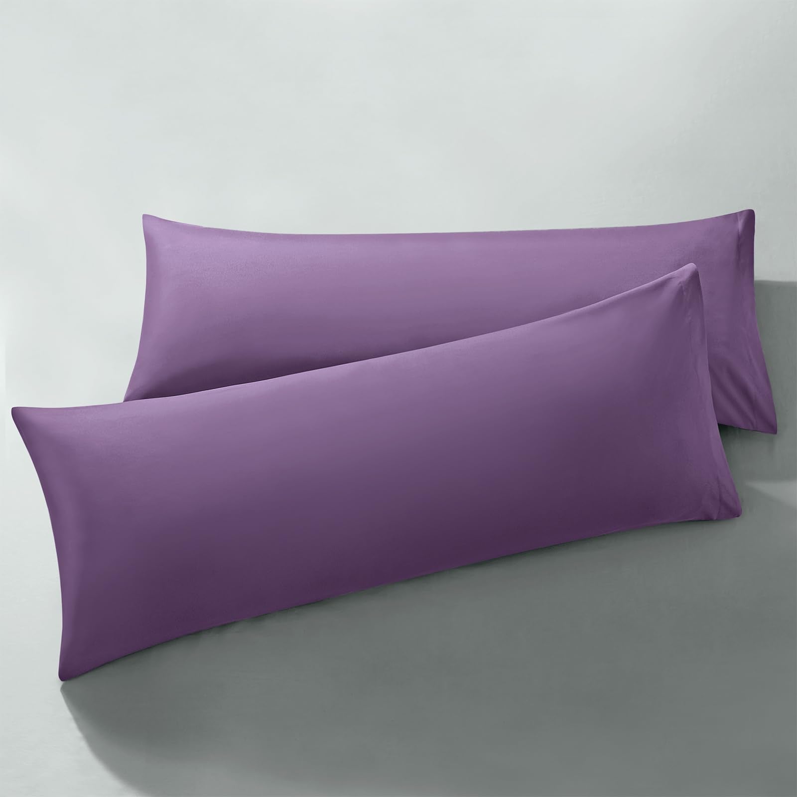 MILVOWOC 2Pcs Brushed Microfiber Body Pillowcases - 20 x 48 Inch, Purple Pillow Case Set Non Slip Envelope Pillow Cover with Moi