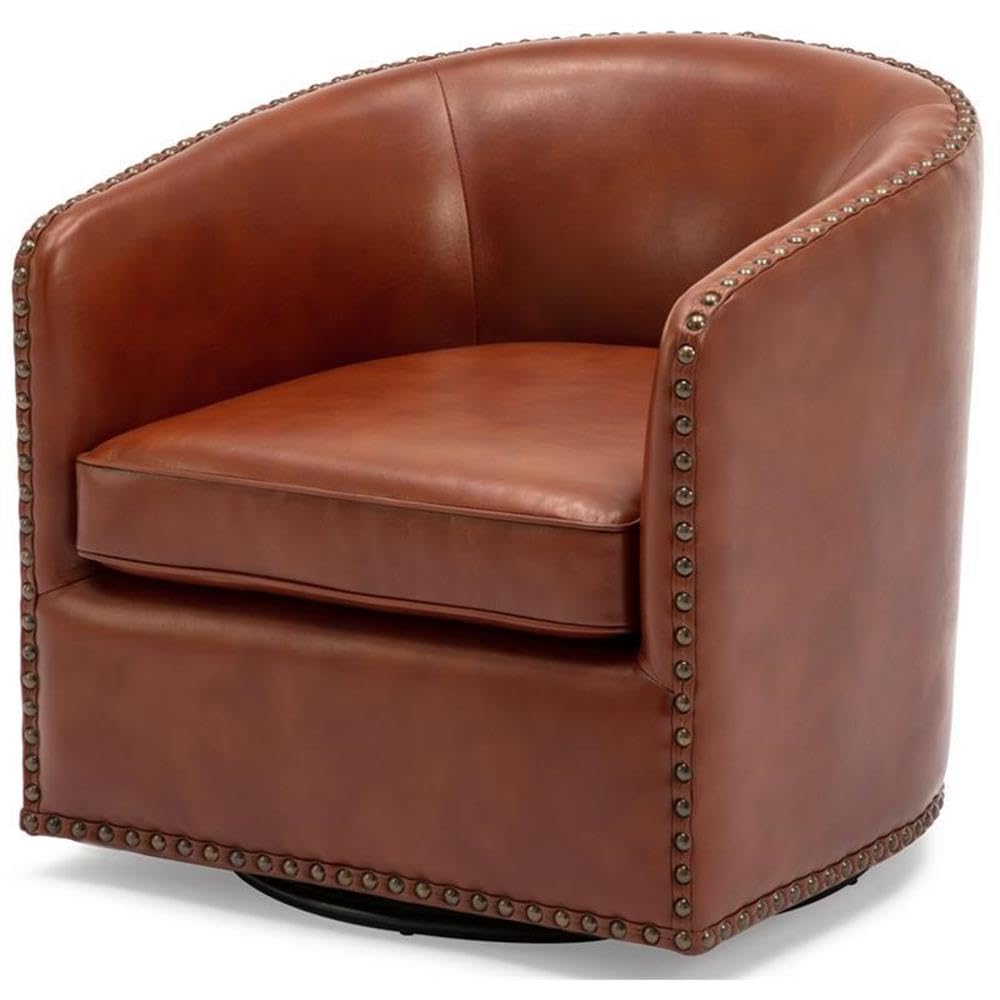 Comfort Pointe Tyler Caramel Brown Faux Leather Swivel Arm Chair with Nailhead Trim