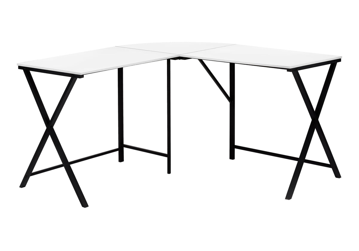 Monarch Specialties I 7195 Computer Desk, Home Office, Corner, 55 Inch  L, L Shape, Work, Laptop, Metal, Laminate, White, Black, Cont