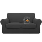 Easy-Going 100% Dual Waterproof Loveseat Cover Stretch Soft Couch Cover For Dogs, Sofa Slipcover For 2 Separate Cushion Couch Leakproof Furniture Protector For Kids, Pets Dark Gray