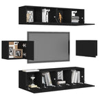 vidaXL TV Cabinet Set 6 Piece Home Indoor Living Room Hanging Wall-Mounted Stereo Plasma HiFi Cabinet TV Stand Unit Furniture Black Engineered Wood
