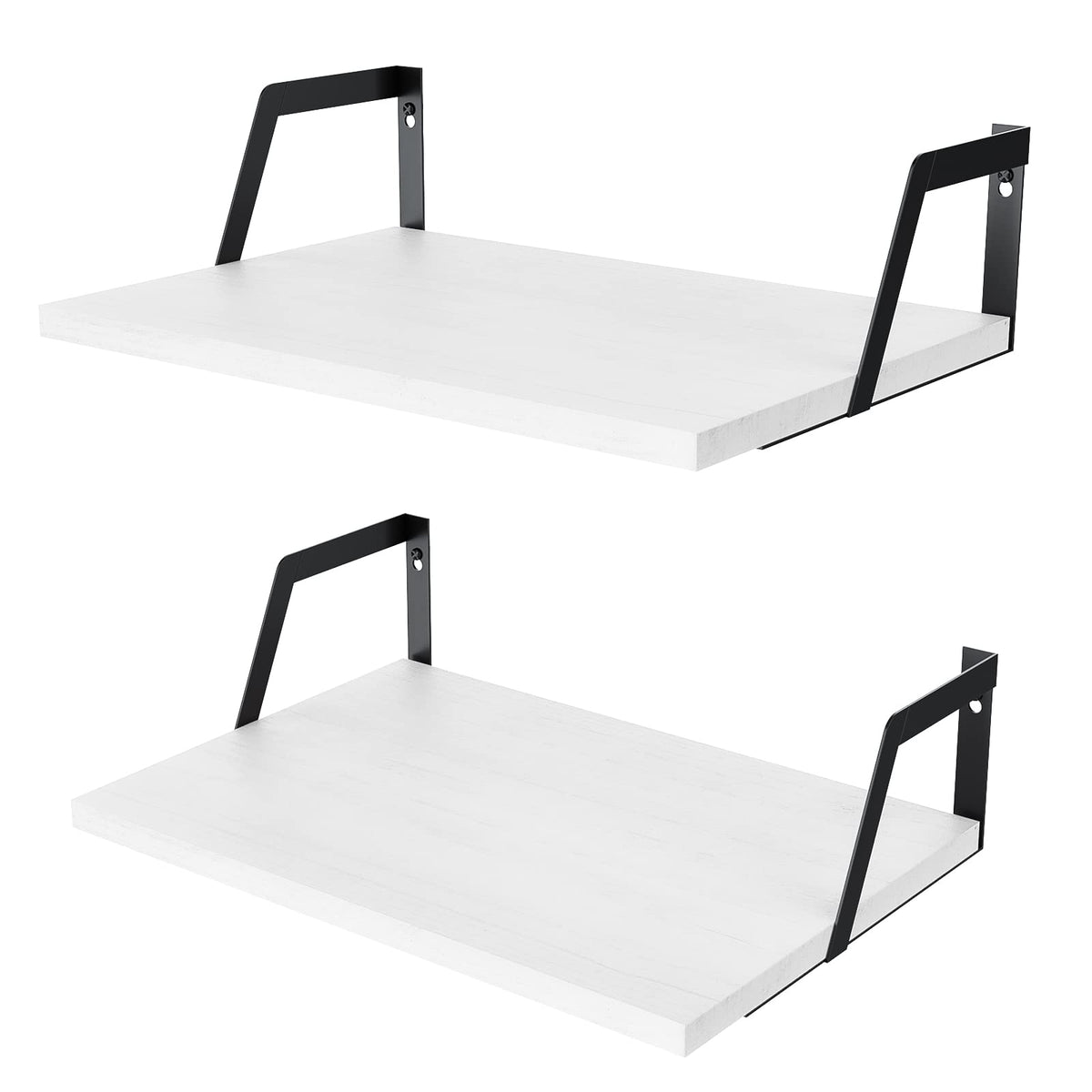 Sriwatana Floating Shelves Wall Mounted Set Of 2 Rustic Wood Shelves With Large Capacity(Washed White)