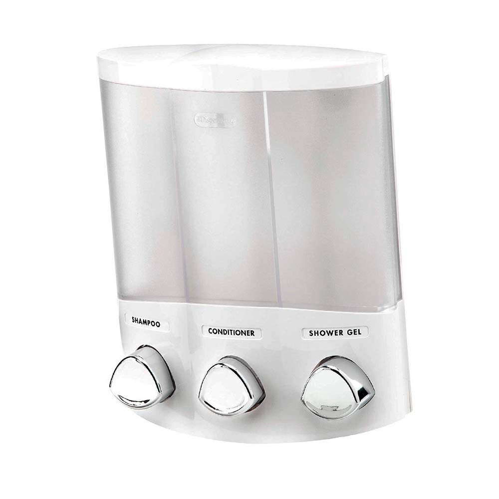 Better Living Products, White 76354 Euro Series TRIO 3-Chamber Soap and Shower Dispenser