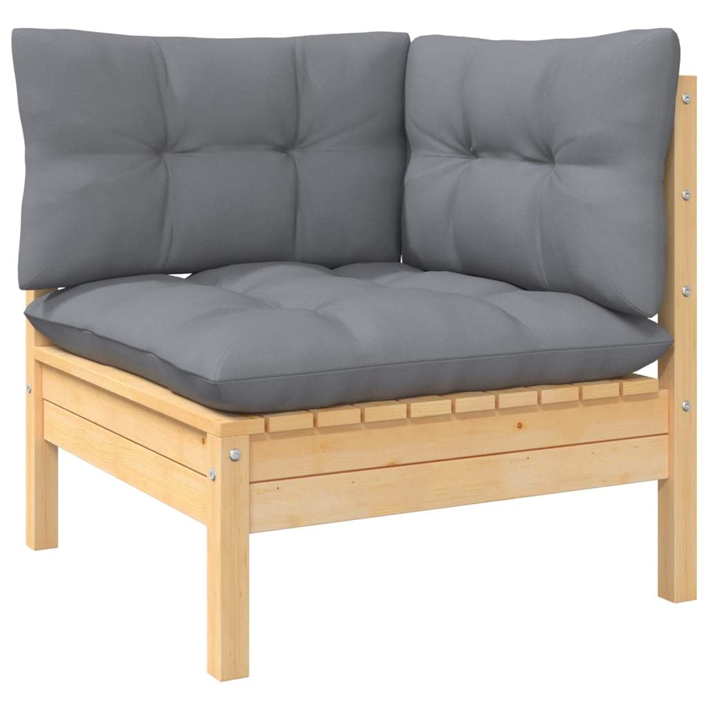 vidaXL Solid Pinewood Patio Lounge Set - 12 Pieces with Gray Cushions, Flexible Configuration, Comfortable Seating, Easy Maintenance, Assembly Required