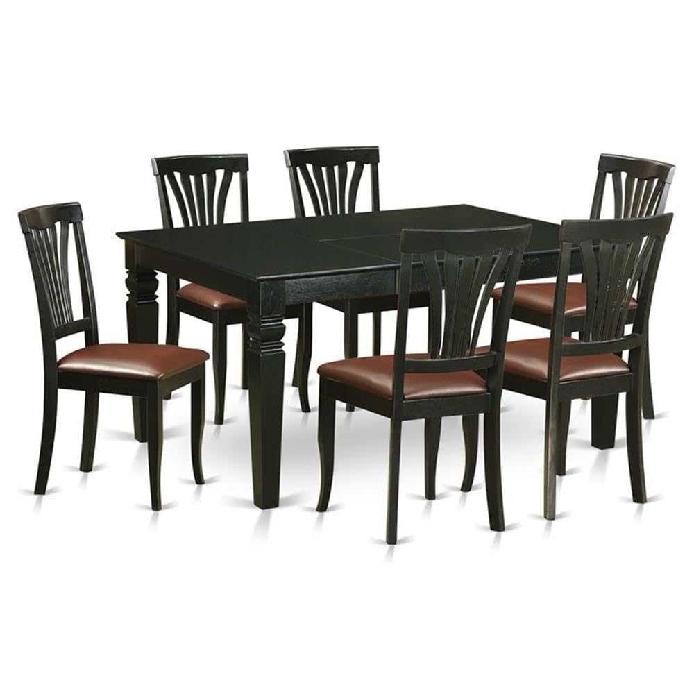East West Furniture WEAV7-BLK-LC 7 Piece Kitchen Table Set Consist of a Rectangle Dining Table with Butterfly Leaf and 6 Faux Leather Dining Room Chairs, 42x60 Inch, Black