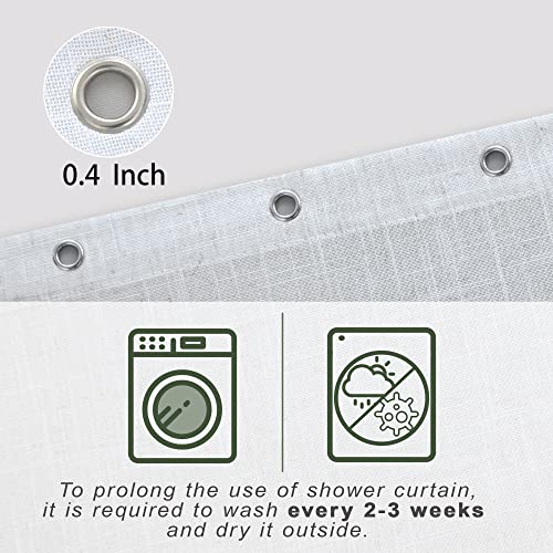 Koufall White Waterproof Linen Fabric Shower Curtain 72 By 78 Inch Length