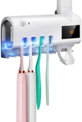 UV Toothbrush Holder with Toothpaste Dispenser  Wall Mounted, 2 Compartments, Automatic Sterilizer, White