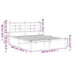 vidaXL Black Steel Double Bed Frame - Modern Bedroom Furniture with Headboard, Metal Slats, Under Bed Storage, 81.5"x61.4"x35.4"
