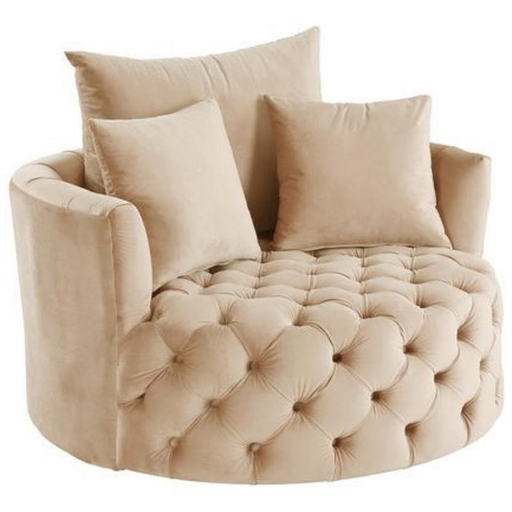 Acme Zunyas Tufted Velvet Upholstery Accent Chair with Swivel Seat in Beige