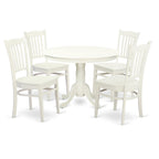 East West Furniture HLGR5-LWH-W 5 Piece Dining Room Furniture Set Includes a Round Dining Table with Pedestal and 4 Wood Seat Chairs, 42x42 Inch, Linen White