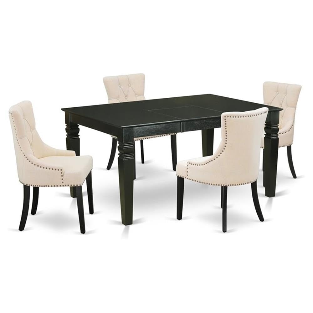 East West Furniture Wefr5-Blk-02 5 Piece Kitchen Table Set For 4 Includes A Rectangle Dining Table With Butterfly Leaf And 4 Light Beige Linen Fabric Parson Chairs, 42X60 Inch, Black