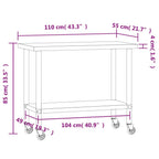 vidaXL Stainless Steel Rolling Kitchen Work Table - 43.3"x21.7"x33.5", Lower Shelf, Lockable Wheels for Restaurant & Commercial Use