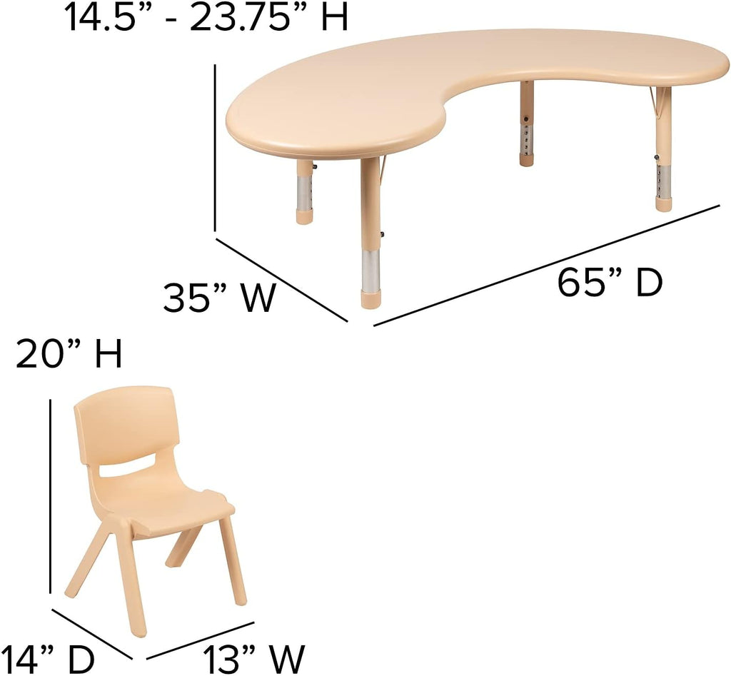 35W x 65L Half-Moon Natural Plastic Height Adjustable Activity Table