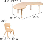 35W x 65L Half-Moon Natural Plastic Height Adjustable Activity Table
