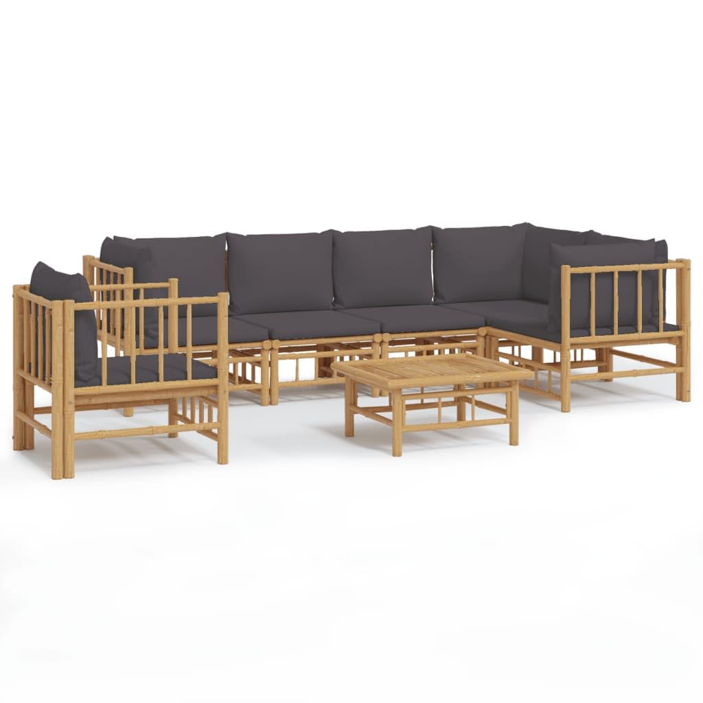 vidaXL Patio Furniture Set - 7 Piece Sectional Sofa with Dark Gray Cushions - Bamboo Garden Lounge Set - Outdoor Living Room Fur