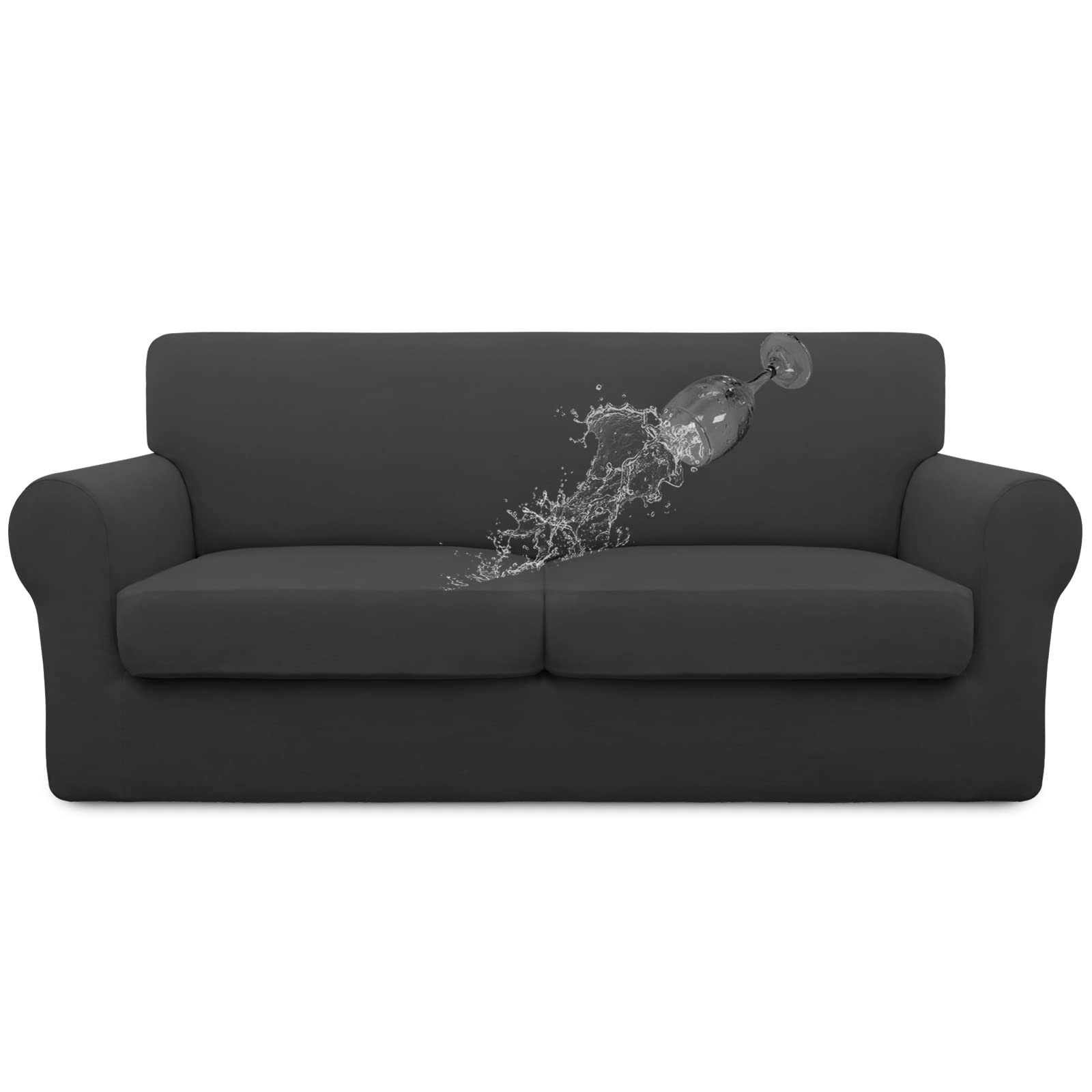 Easy-Going 100% Dual Waterproof Oversized Loveseat Cover Stretch Soft Couch Cover For Dogs, Sofa Slipcover For 2 Separate Cushion Couch Leakproof Furniture Protector For Kids, Pets Dark Gray