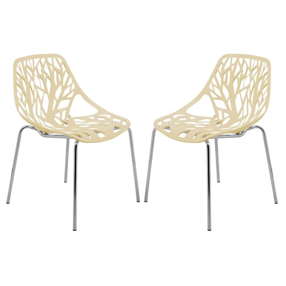 LeisureMod Asbury Modern Dining Chair Set of 2, Chrome Legs, Cream - Stylish Dining Chairs for Kitchen or Dining Room