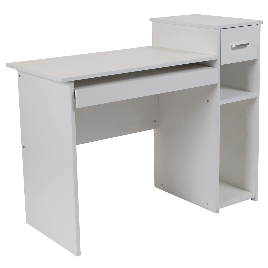 Flash Furniture Highland Park White Computer Desk With Shelves And Drawer