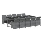 vidaXL Patio Dining Set 11 Piece with Cushions Garden Outdoor Lawn Yard Terrace Balcony Table and Chair Seat Seating Furniture Poly Rattan Gray
