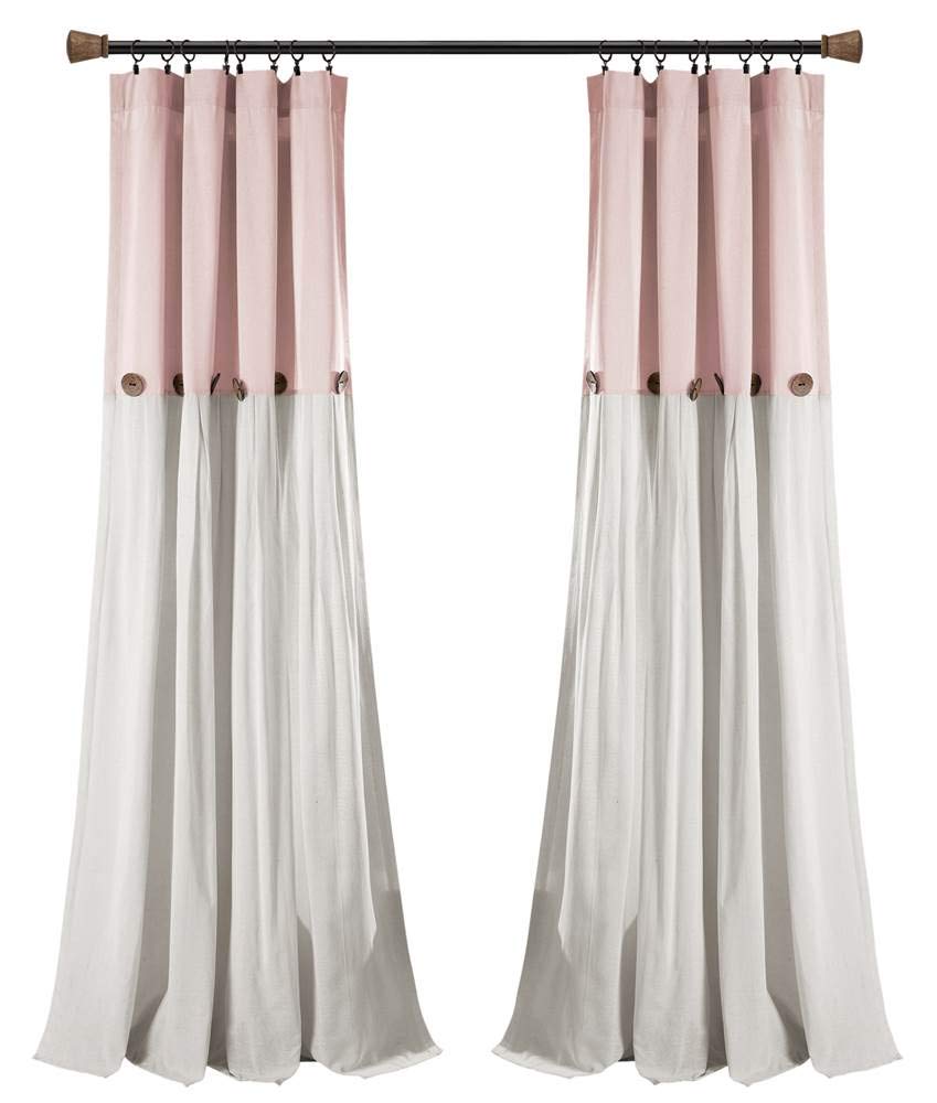 Lush Decor Linen Button Window Curtain Single Panel, 40'W X 84'L, Blush & Off-White