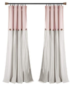 Lush Decor Linen Button Window Curtain Single Panel, 40'W X 84'L, Blush & Off-White