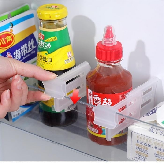 Vattu Clear Plastic Refrigerator Drawer Divider, Storage Organizer Shelf For Condiments, Bottles, Food, Kitchen Organization4 P