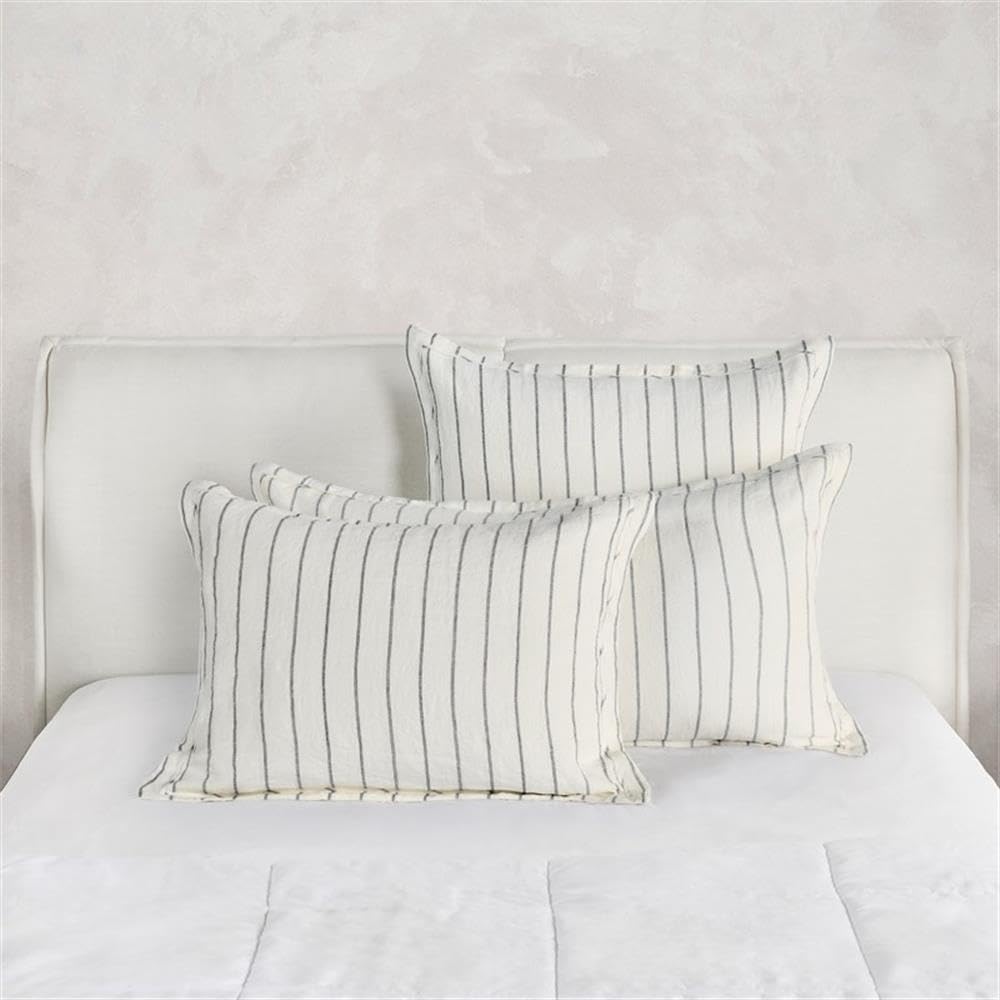 Kosas Home Kingston 26X26 Stripe Linen And Solid Cotton Euro Sham In Ivory
