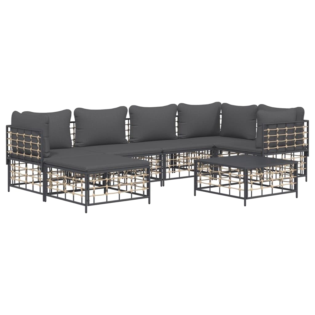 vidaXL Patio Furniture Set 9 Piece Modular Sofa with Cushions Anthracite Poly Rattan Sturdy Steel Frame