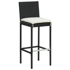 vidaXL Patio Bar Set 3 Piece, Bistro Set for Outdoor Porch Yard, Bar Stool with Cushions, Bistro Table, Farmhouse Modern Style, Poly Rattan Black