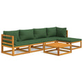 vidaXL 6 Piece Patio Lounge Set with Green Cushions Solid Wood