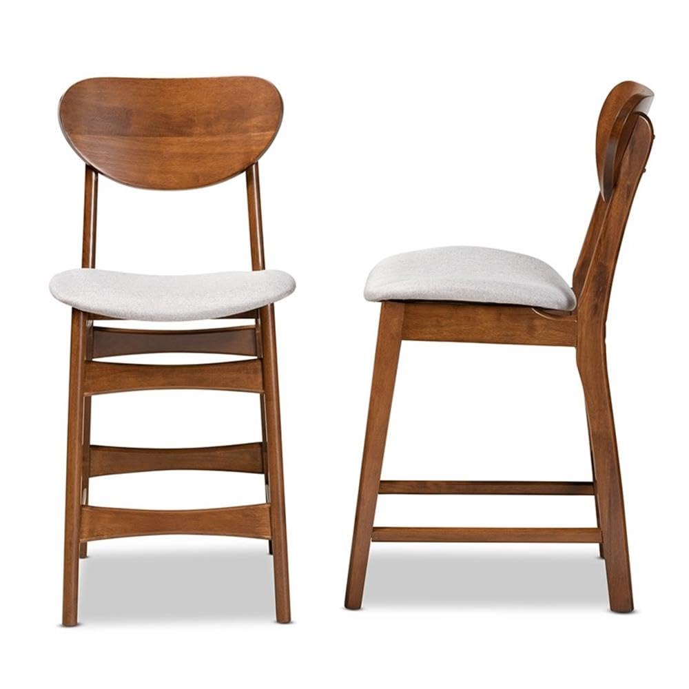 Baxton Studio Katya Mid-Century Modern Grey Fabric Upholstered and Walnut Brown Finished Wood 2-Piece Counter Stool Set