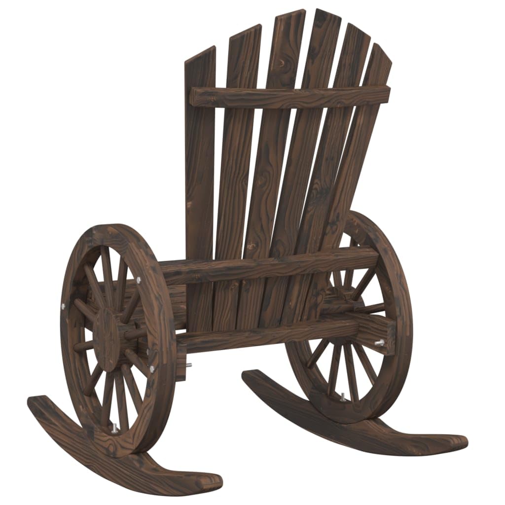 vidaXL Rocking Adirondack Chair - Solid Wood Fir, Burnt Finish, Ergonomic Design with Wagon-Wheel Armrests for Garden, Patio, Deck