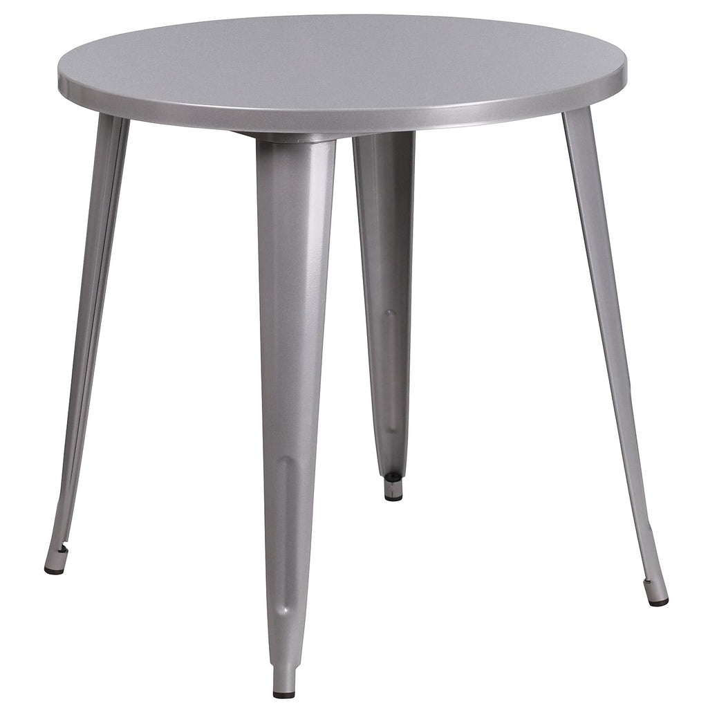 Flash Furniture Dalton Commercial Grade 30" Round Silver Metal Indoor-Outdoor Table Set with 4 Cafe Chairs