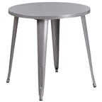 Flash Furniture Dalton Commercial Grade 30" Round Silver Metal Indoor-Outdoor Table Set with 4 Cafe Chairs