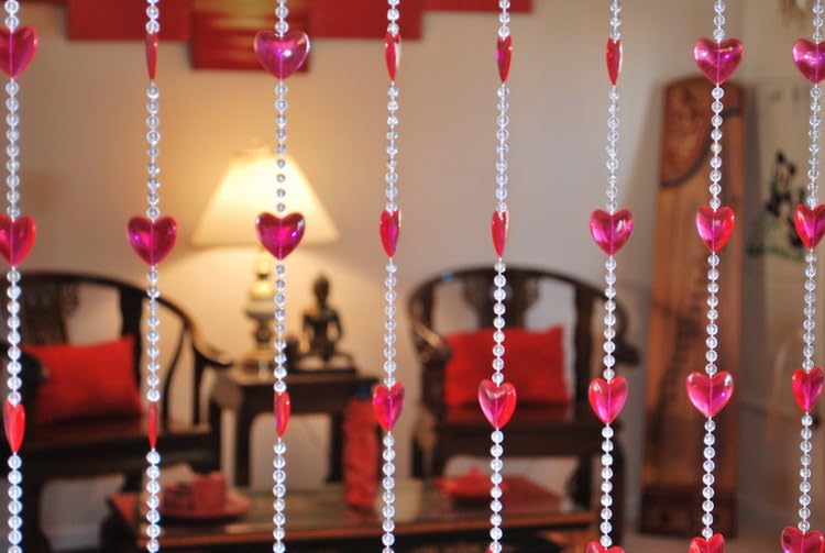 Asian Home Beautiful Acrylic Beaded Curtain - Red Heart