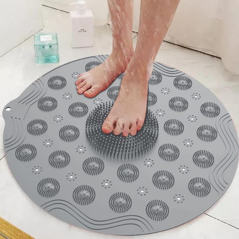 Dvithi Impex Round Silicone Shower Mat | NonSlip Bath Mat with Suction Cups | Antibacterial, AntiMold, Soft Massage Pad with D
