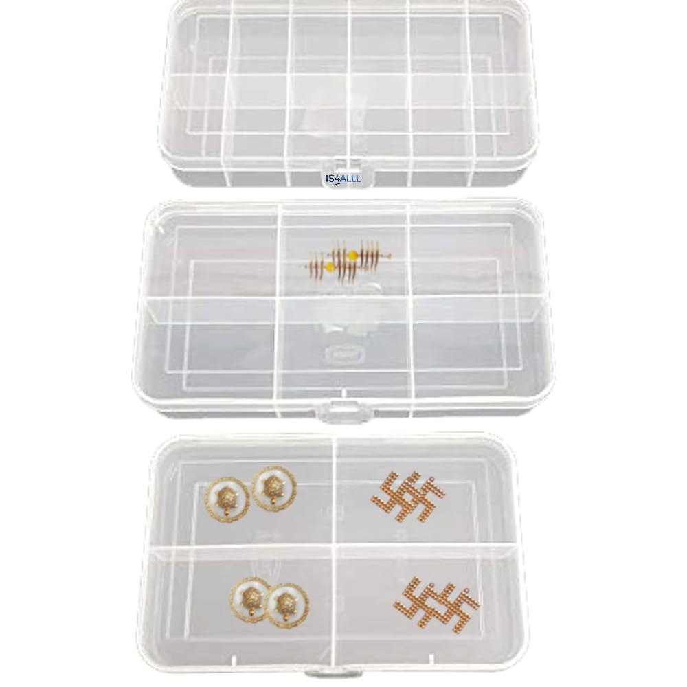 Indianstore4all Jewelry Case Organizer Rectangular Plastic Storage Box with dividers 4/6/12 Grids (Transparent)  Pack of 3 Boxe