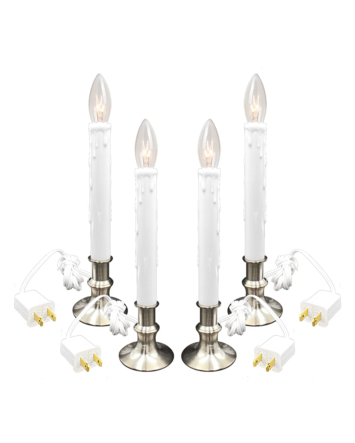 Daily Timer Window Candle 8/16 hrs Heavy Brush Nickel Base, New Heavy Base Version, UL Listed, 4 Pack with 2 Extra Replacement B
