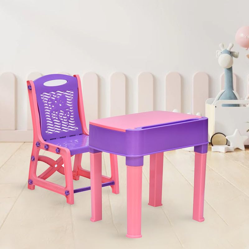 Nilkamal Plastic Apple Junior Study Table And Chair Set With Storage For Stationary | Suitable For 3 To 12 Years Age | Vibrant P