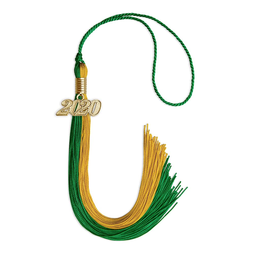 Endea Graduation Double Color Tassel with Gold Date Drop (Green/Bright Gold, 2020)