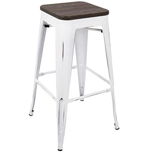 Oregon Industrial Stackable Barstool In Vintage White And Espresso By Lumisource - Set Of 2