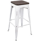 Oregon Industrial Stackable Barstool In Vintage White And Espresso By Lumisource - Set Of 2