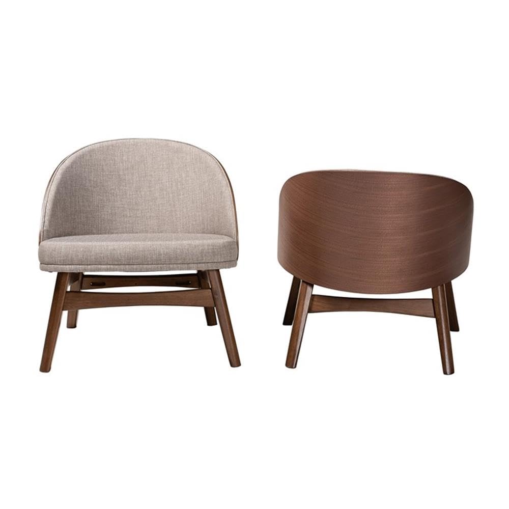 Baxton Studio Lovella Mid-Century Modern Grey Fabric And Walnut Brown Finished Wood 2-Piece Accent Chair Set